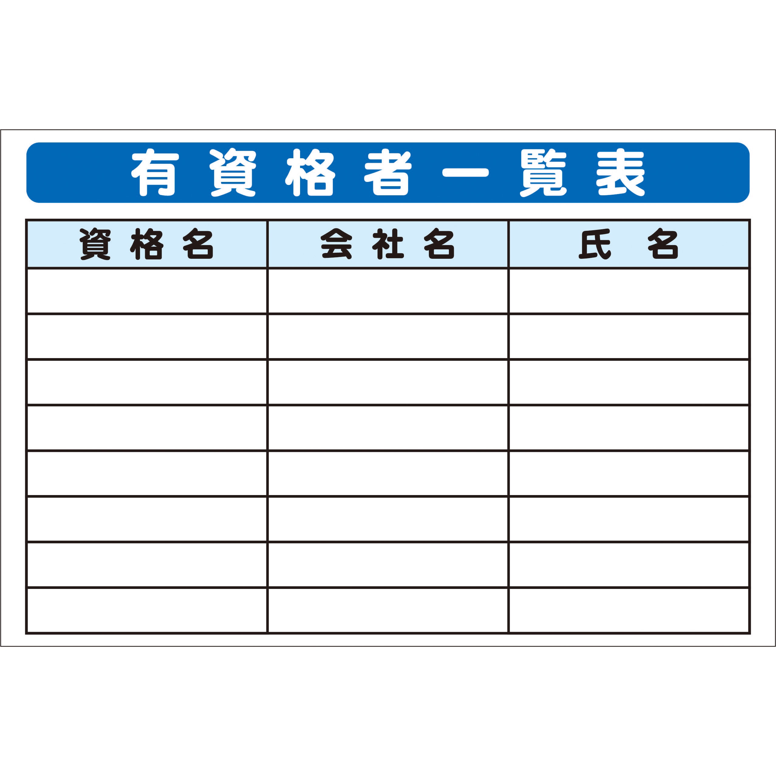 システム掲示板パーツ 有資格者一覧表 安全興業 安全掲示板 【通販