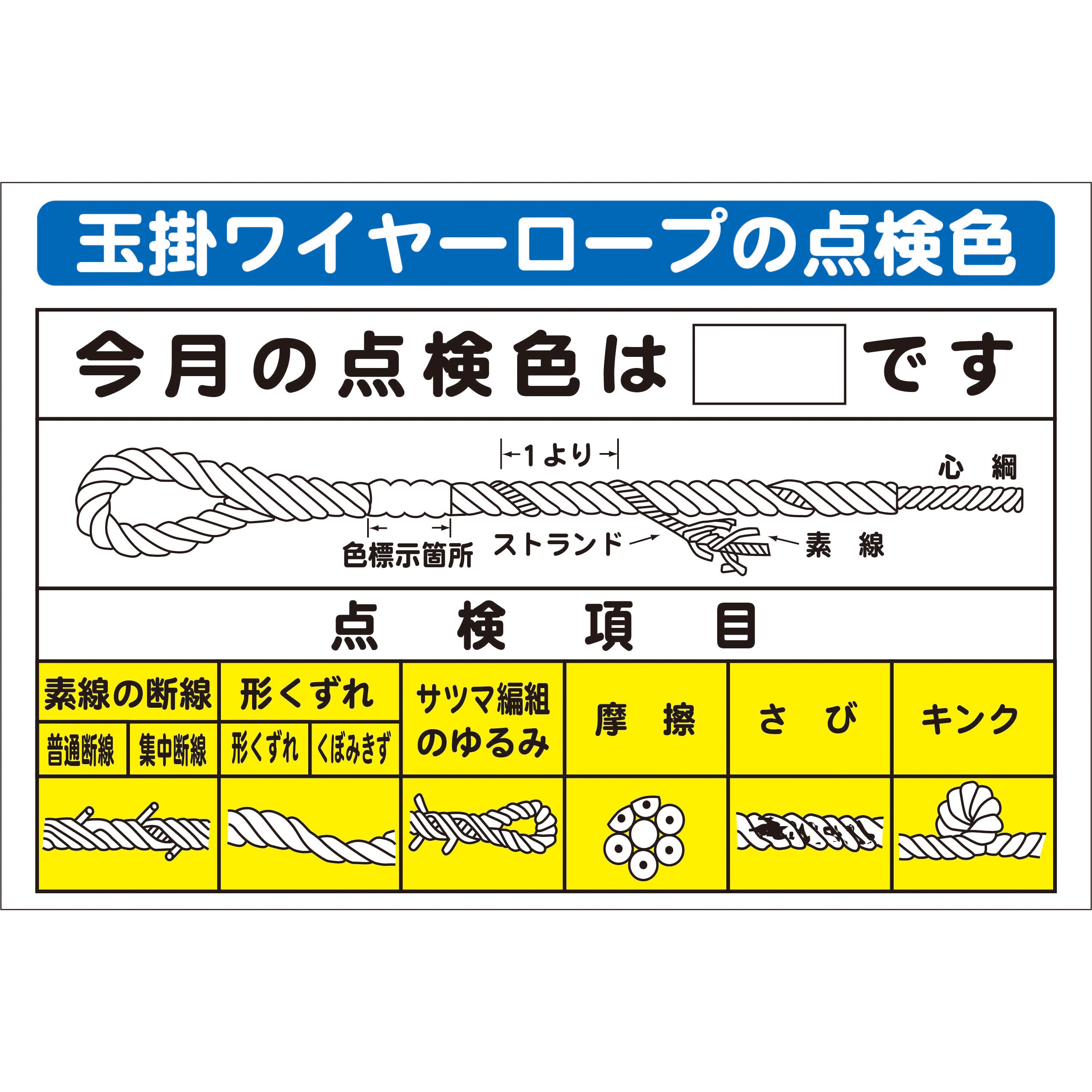 SYSP-28 システム掲示板パーツ 玉掛ワイヤーロープの点検色 1枚 安全