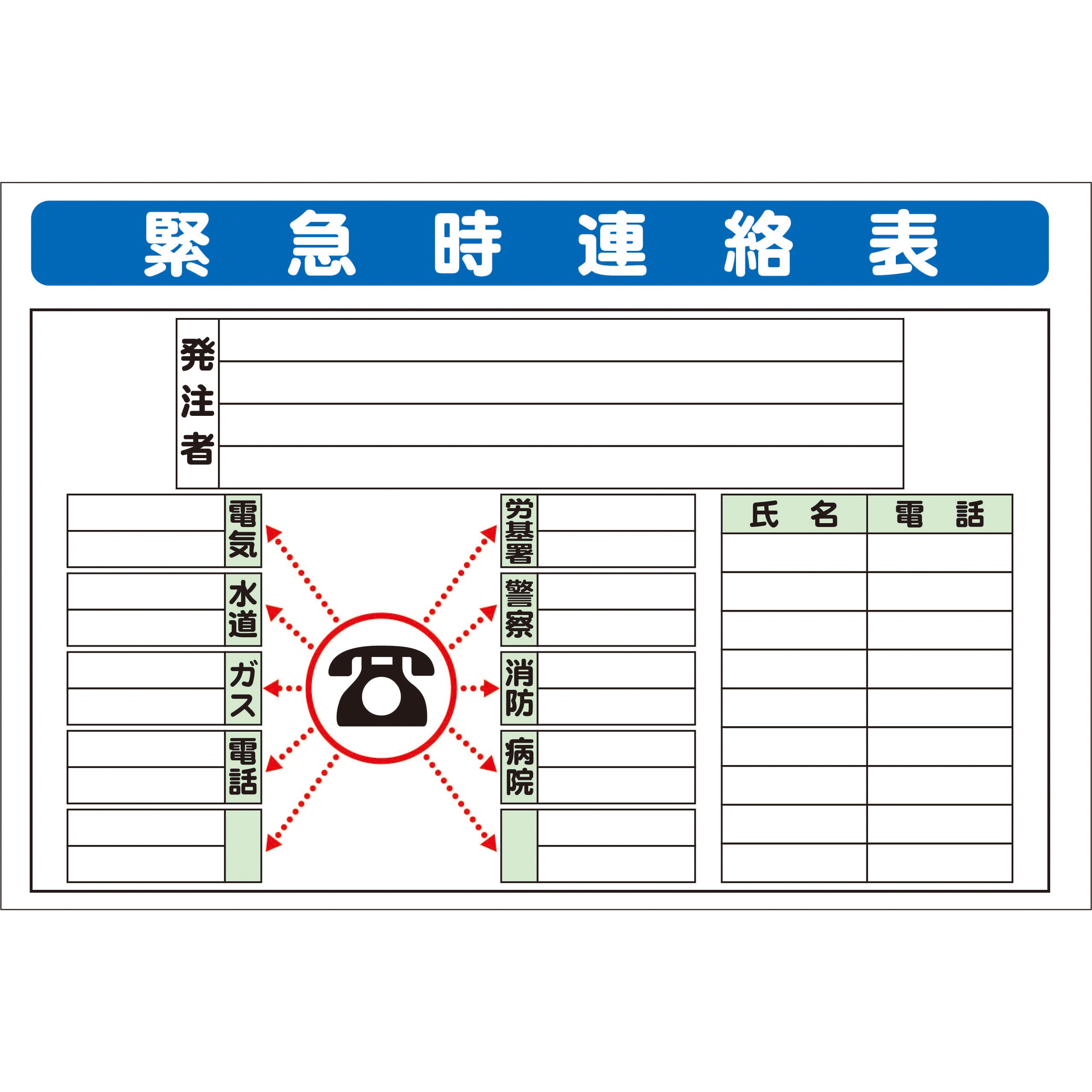 SYSP-48 システム掲示板パーツ 緊急時連絡表 安全興業 高さ600mm幅900mm SYSP-48 - 【通販モノタロウ】