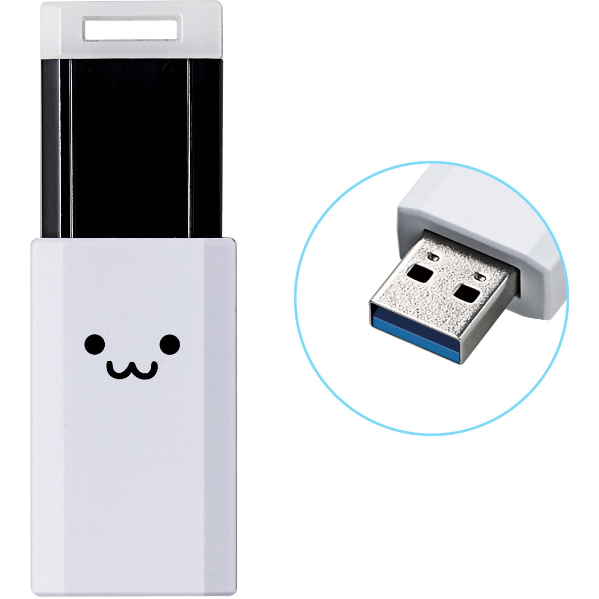 MF-PKU3032GWHF USBメモリ USB3.1(Gen1) ノック式 自動収納 ストラップ