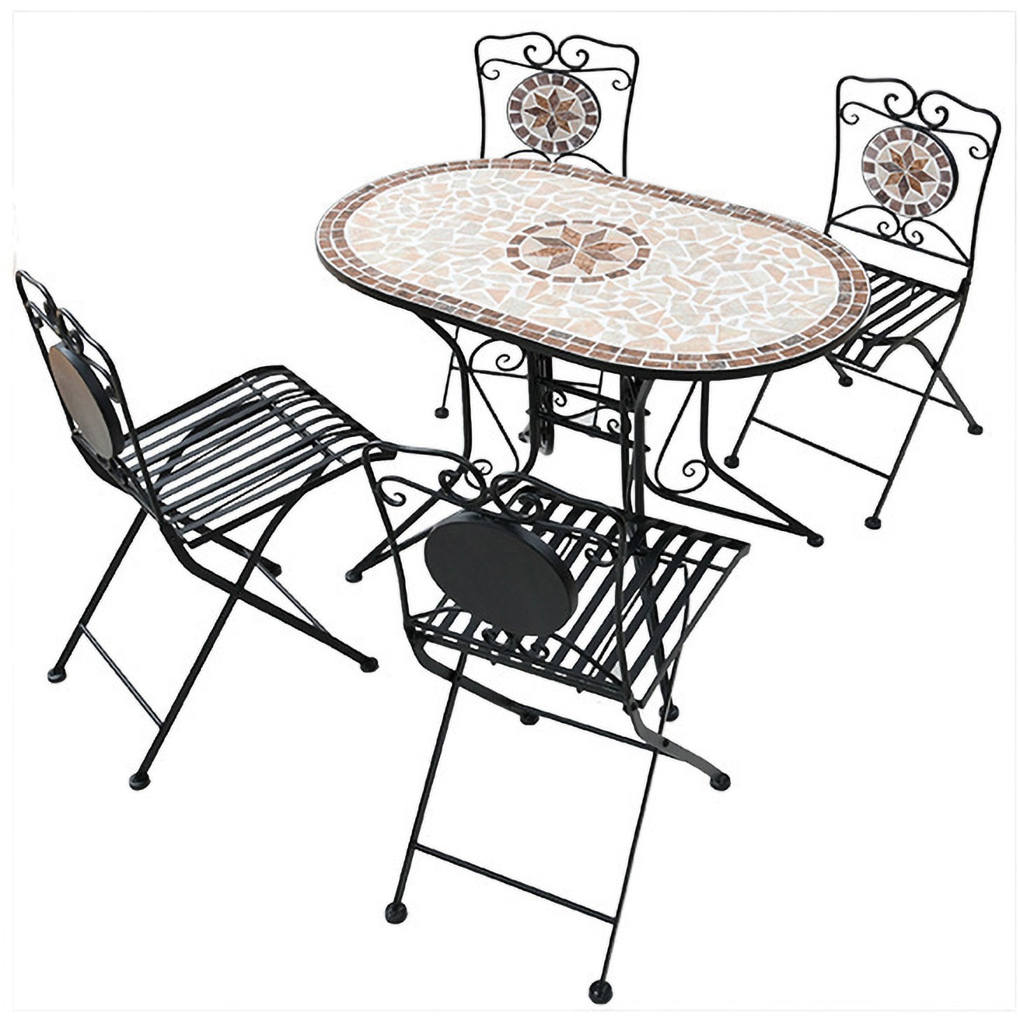 HMOT-1060&HMC-87 モザイク調 ガーデンテーブルセット オーバルタイプ (5点セット) 1セット YAMAZEN(山善) 【通販モノタロウ】 40,937円