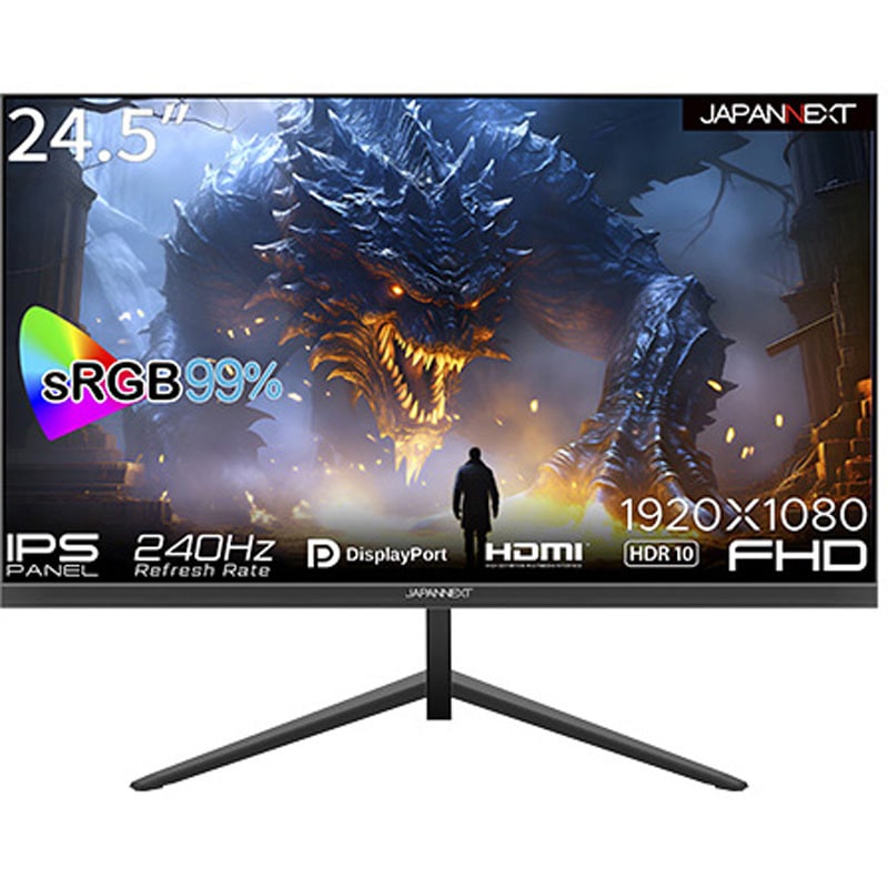 JN-IPS245G240FHDR ゲーミング液晶ディスプレイ 24.5型/1920×1080/HDMI×2、DP×2/ブラック/スピーカー：有 JAPANNEXT IPS(AHVA)パネル 非光沢 応答速度3ms(OD)