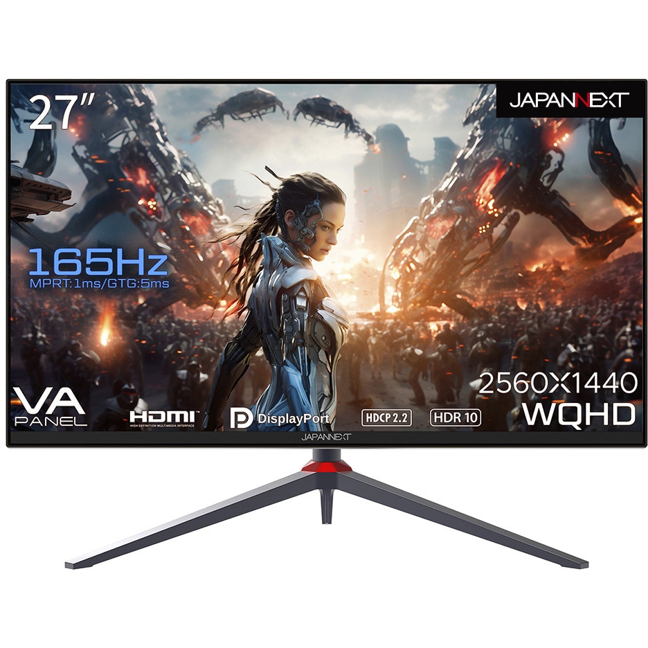 JN-27V165WQHDR-HSP 27型/2560×1440/DP×1、HDMI×2/ブラック/スピーカー：有 JAPANNEXT パネル駆動方式VA 非光沢 フリッカーフリー○