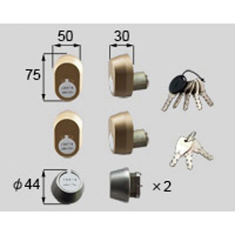 G8SD1211 (PS)シリンダセット(40mm)ドア厚+アリッツクラス同一キーセット 新日軽(LIXIL) ゴールド色   G8SD1211