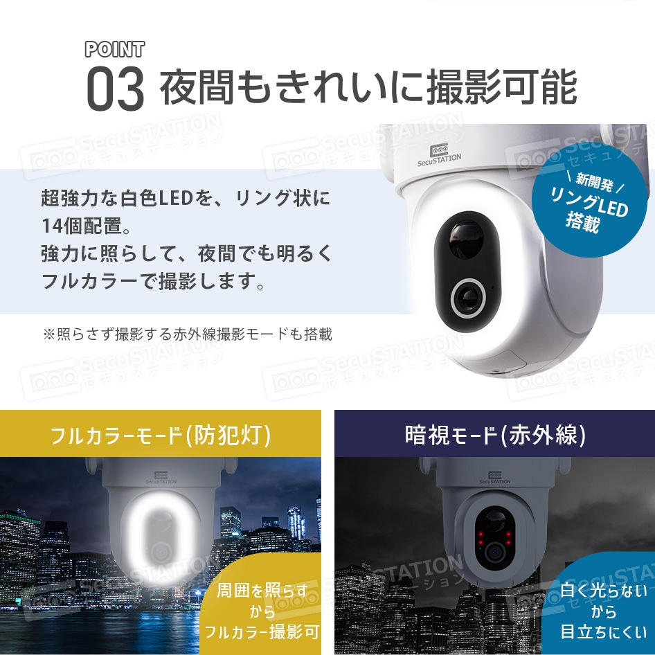 ソーラー防犯カメラ 300万画素　SecuSTATION SC-MM43W-128GB SecuSTATION ソーラーパネル付き電源不要 防犯
