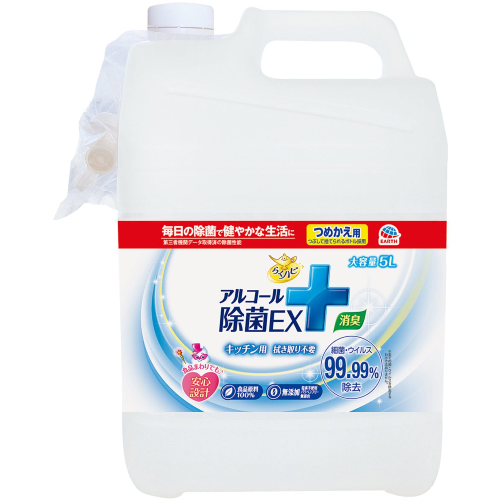 除菌　消毒　らくハピ 5L らくハピ アルコール除菌EX アース製薬 詰替 1個(5L) 【通販モノタロウ】