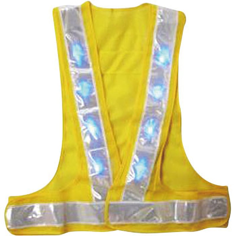 LED-YW-B 青色LED安全ベスト 60mm巾 仙台銘板 シルバー 色(本体)黄