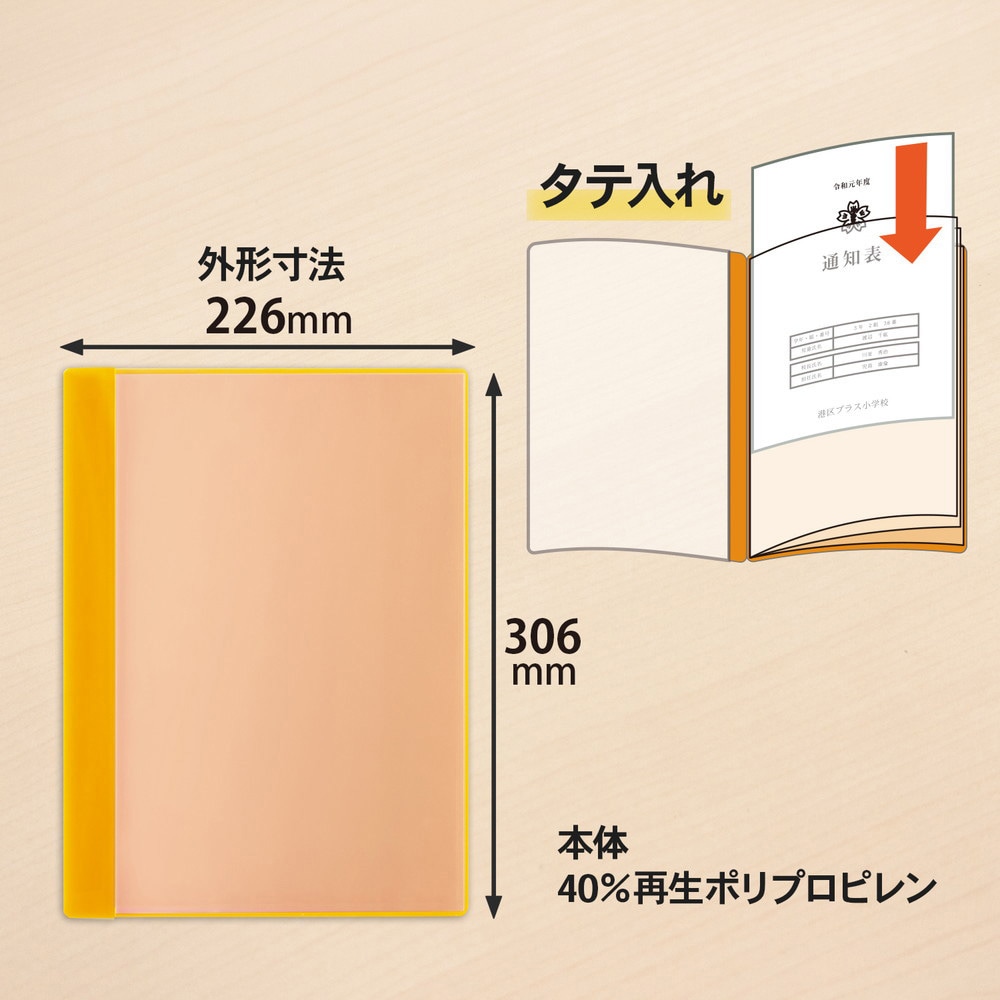 FL-190GD-1P(79875) クリアファイル 通知表ファイル 縦入れ PLUS