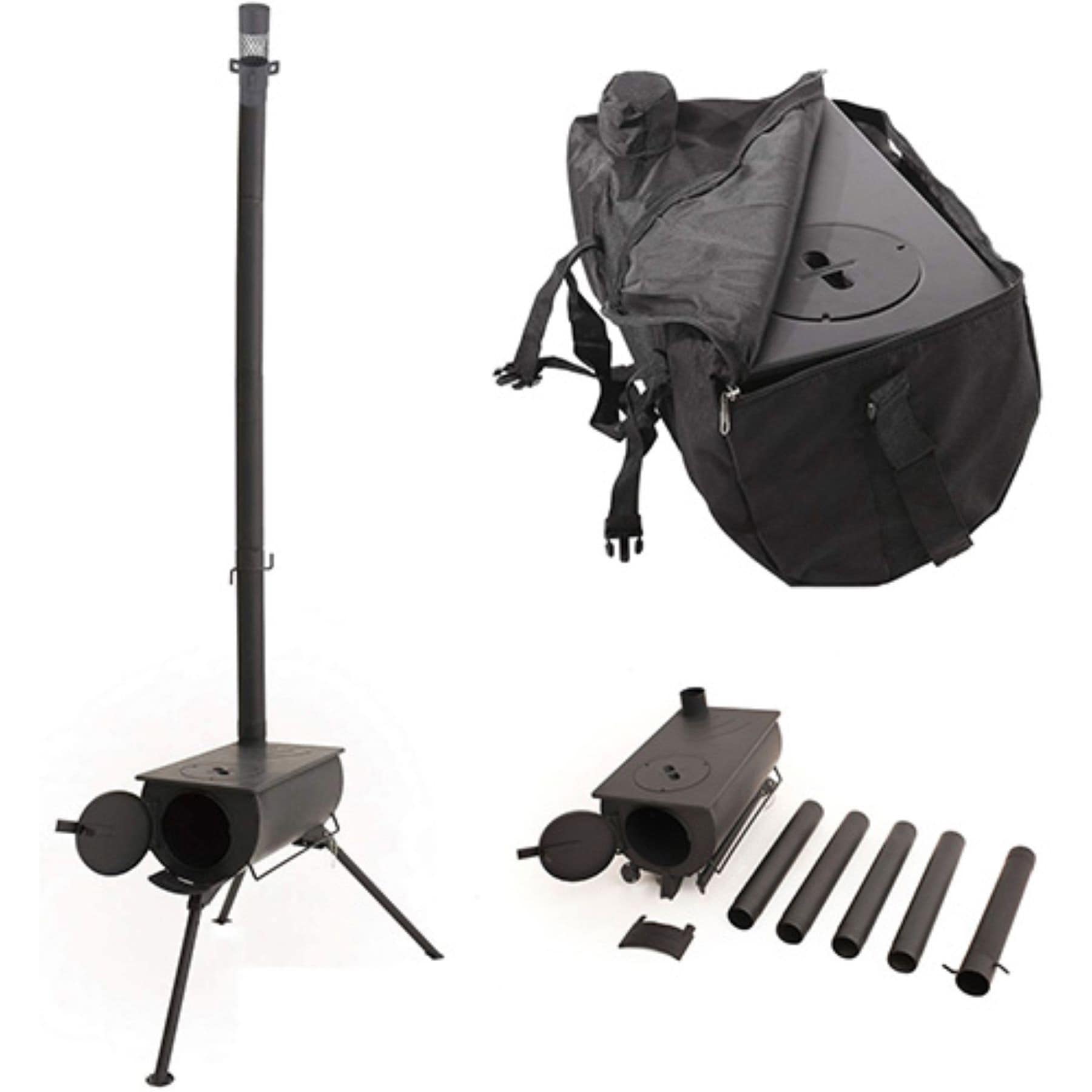 LF-HOS010 薪ストーブ 折りたたみ式 収納バッグ付き 暖房 調理 煙突付き BBQ キャンプ LandField 幅55cm  LF-HOS010