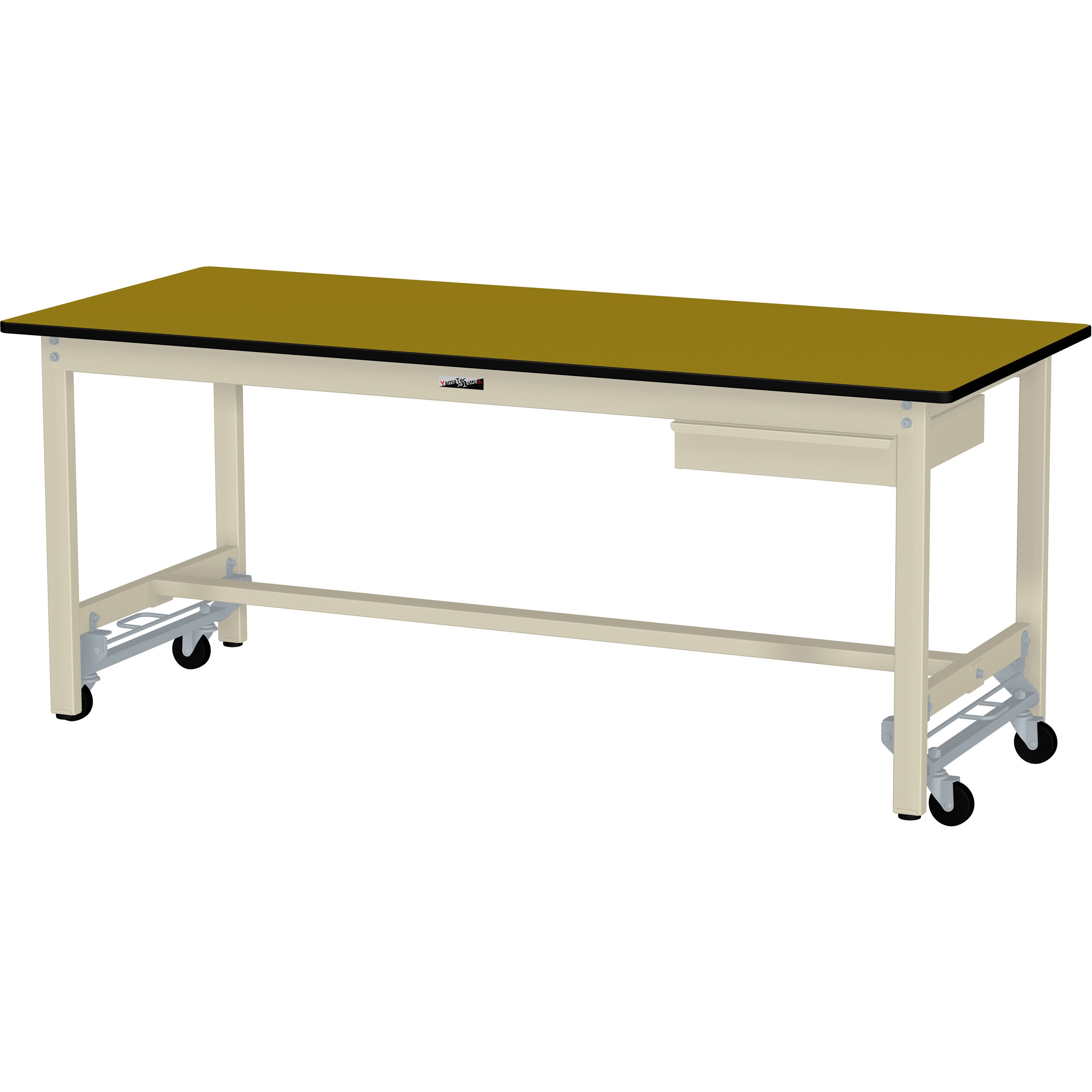 SWPU-1260-MI+S1-IV ワークテーブルワンタッチ移動タイプH740(1段 浅型)キャビネット付き 山金工業 ポリエステル製天板 木目柄 アイボリー 間口1200mm奥行600mm