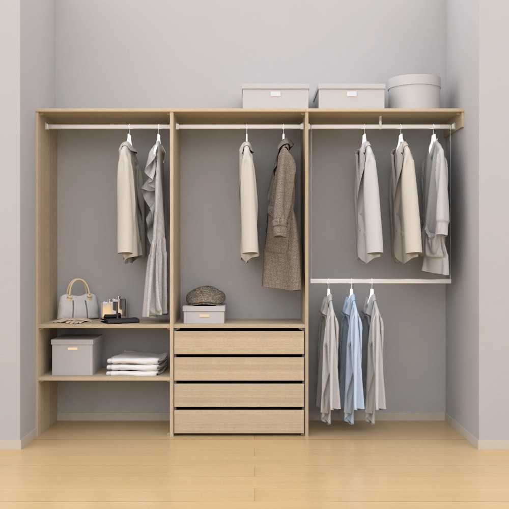 AA002988IJ ノエル3 間口9尺 奥行450/600mm パイプ+引出しプラン2 南海プライウッド ブライトウォールナット色   AA002988IJ 76,890円