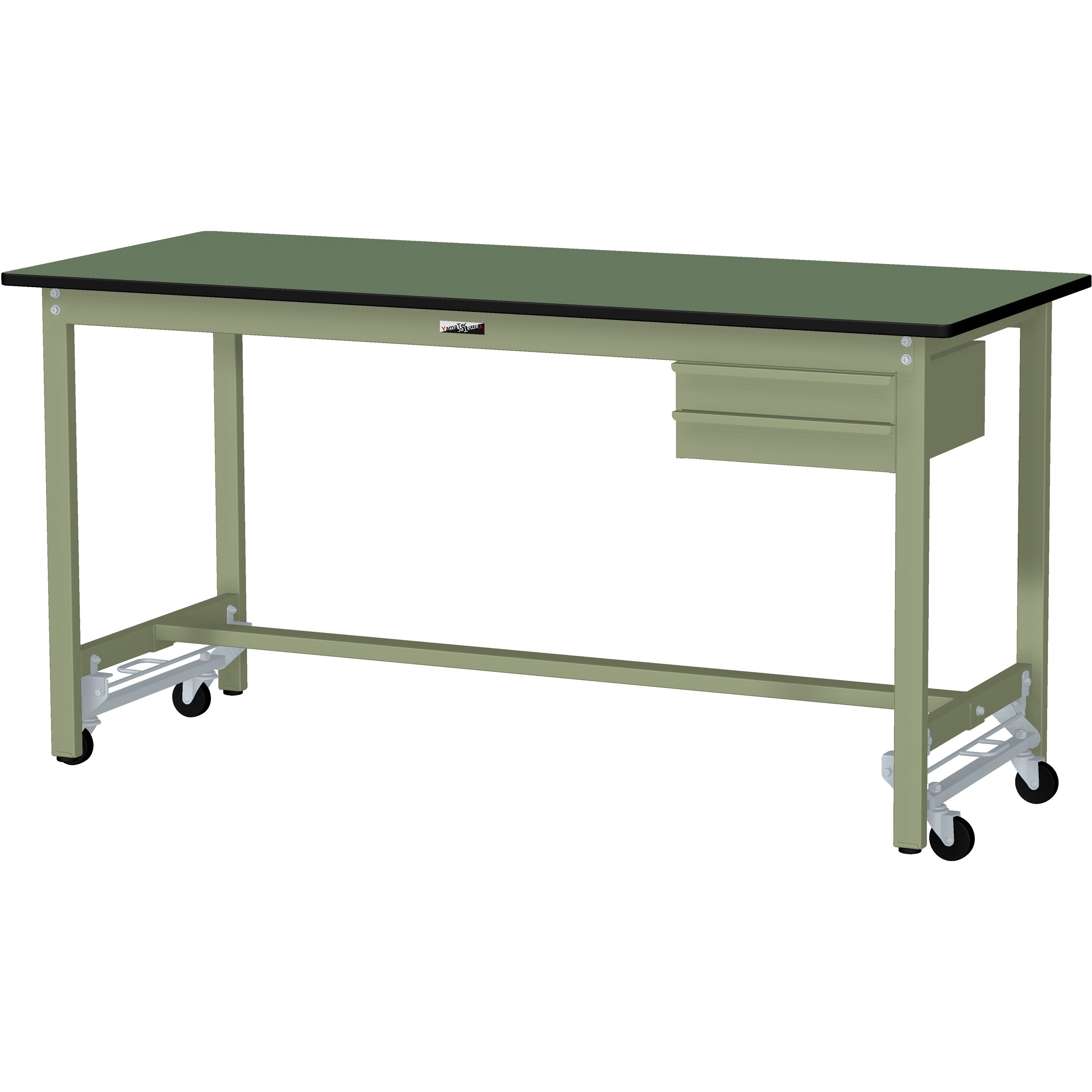 SWRUH-1890-GG+S2-G ワークテーブルワンタッチ移動タイプH900(2段 浅型)キャビネット付き 山金工業 塩ビシート製天板 グリーン 間口1800mm奥行900mm 55,034円