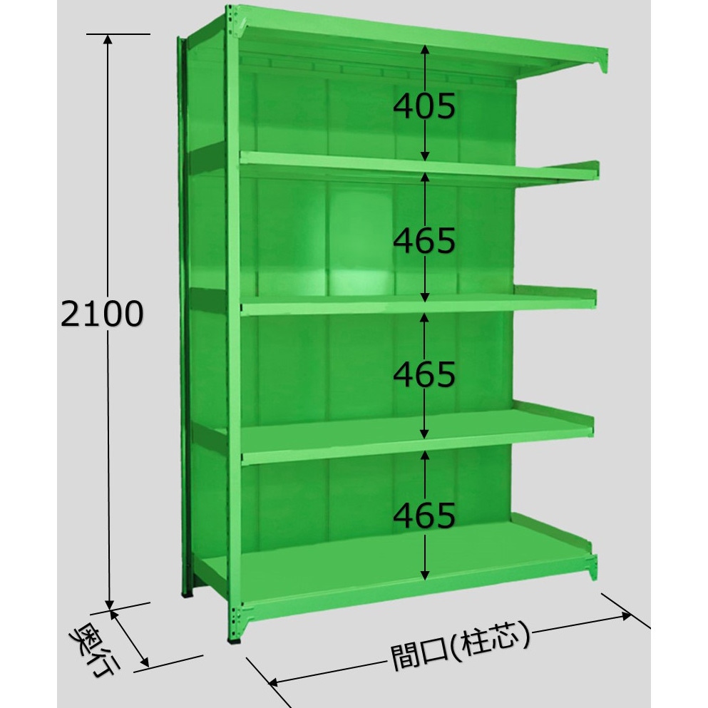 PRLG-2115R ラークラックパネル付(150kg/段・連結・高さ2100mm・5段タイプ) サカエ スチール グリーン色   PRLG-2115R