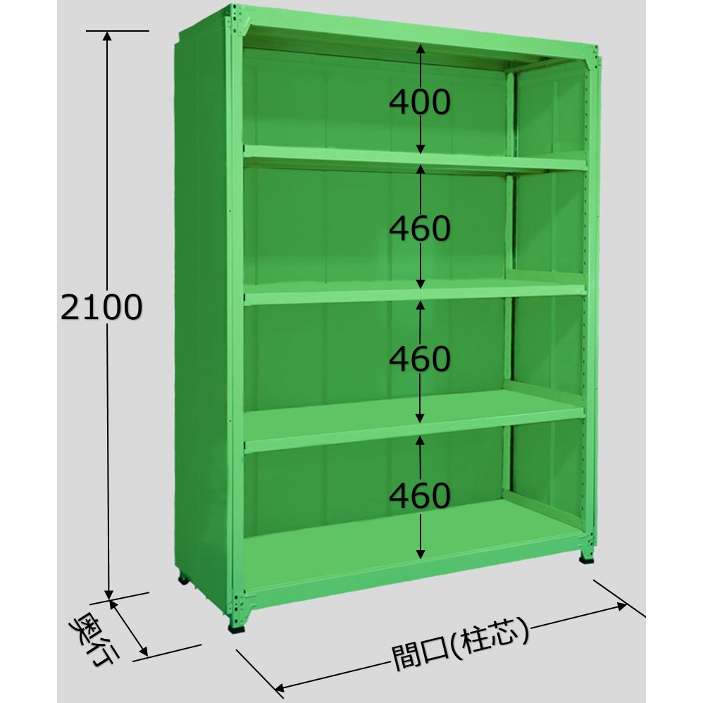 PMLG-2545 中軽量棚PML型パネル付(250kg/段・単体・高さ2100mm・5段タイプ) サカエ スチール グリーン色 奥行600mm