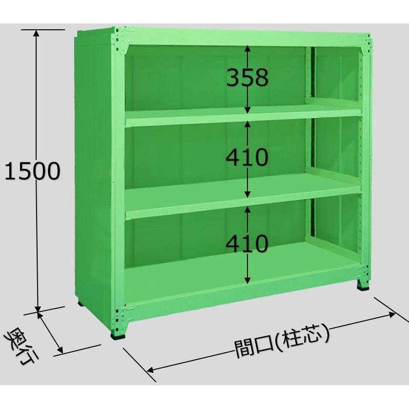 PBG-9154 中量棚PB型パネル付(500kg/段・単体・高さ1500mm・4段タイプ) サカエ 荷重2000kg グリーン色 奥行750mm  PBG-9154