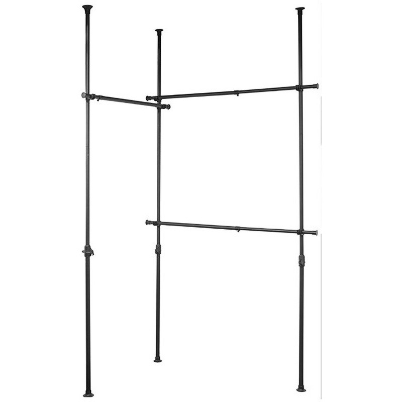 WJ-795M(MBK) つっぱり ハンガーラック L字 3段 YAMAZEN(山善) ブラック(つやなし)色 高さ1400～2800mm間口1660～3020mm奥行95mm