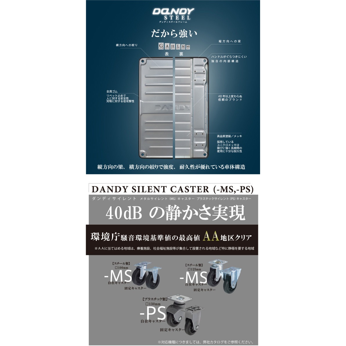花岡車輌 スチール台車 ダンディ DM-BT2-DX-GS (二段・片ハンドル式・サイレントキャスター)個人宅配送不可 ダンディスチール Dシリーズ サイレント 荷台幅450mm荷台奥行710mm DM-BT2-DX-GS
