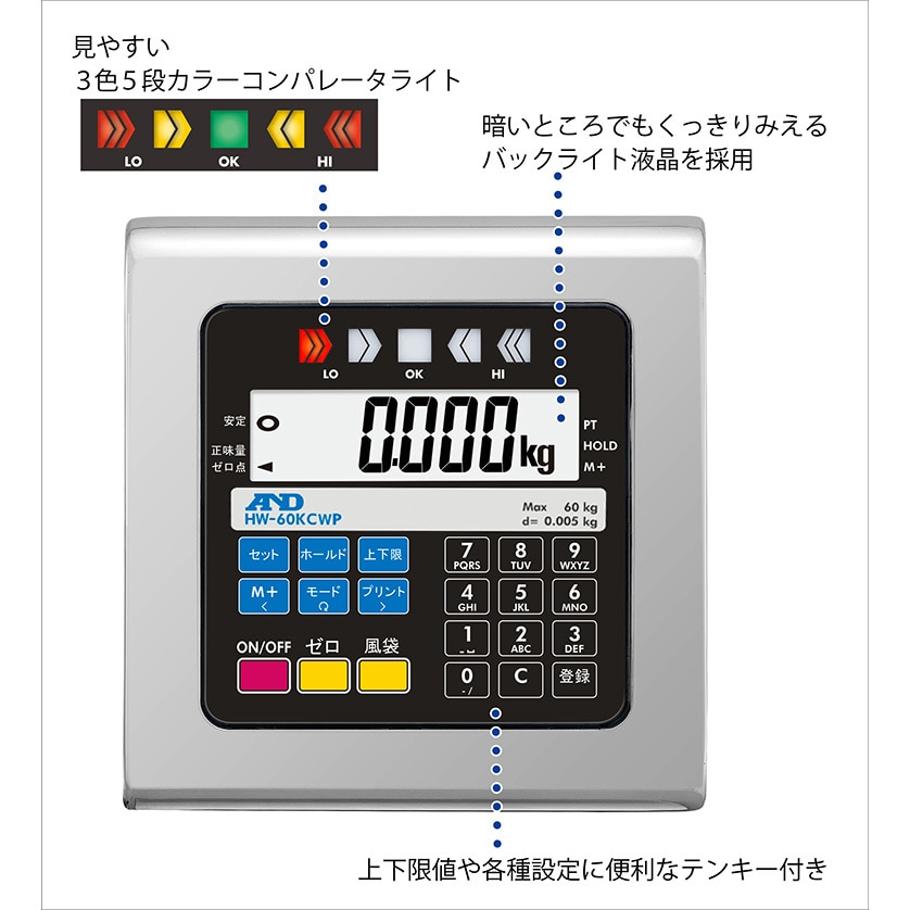 Ａ＆Ｄ 防塵防水デジタルはかり（検定付・５区） HL2000IWP-K-A5【454