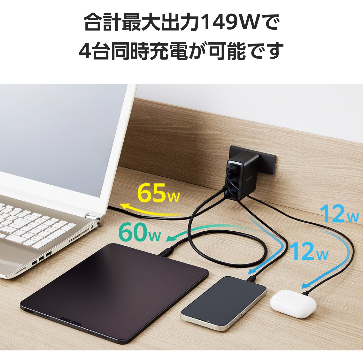 EC-AC67150BK AC充電器 150W USB PD対応 4ポート Type-C×4 1