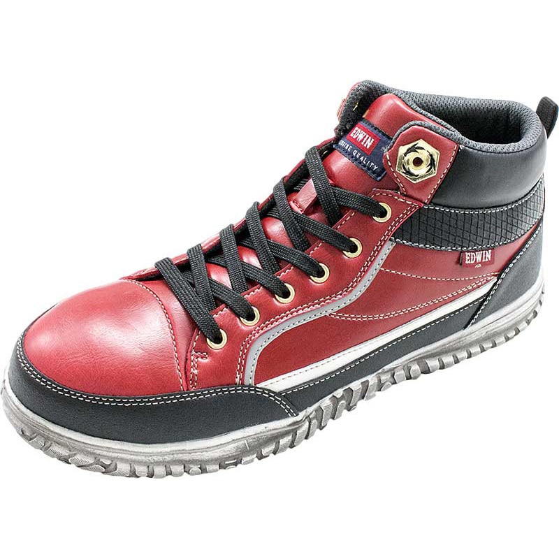 ESM-102 ESM-102 セーフティスニーカー EDWIN ミドルカット レッド色 サイズ25.5cm