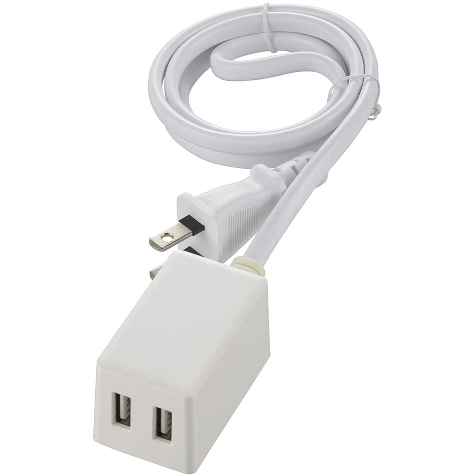 USB充電器 HS-1MUSB-22 2ポートUSB充電器 オーム電機 ストレート コード長1m HS