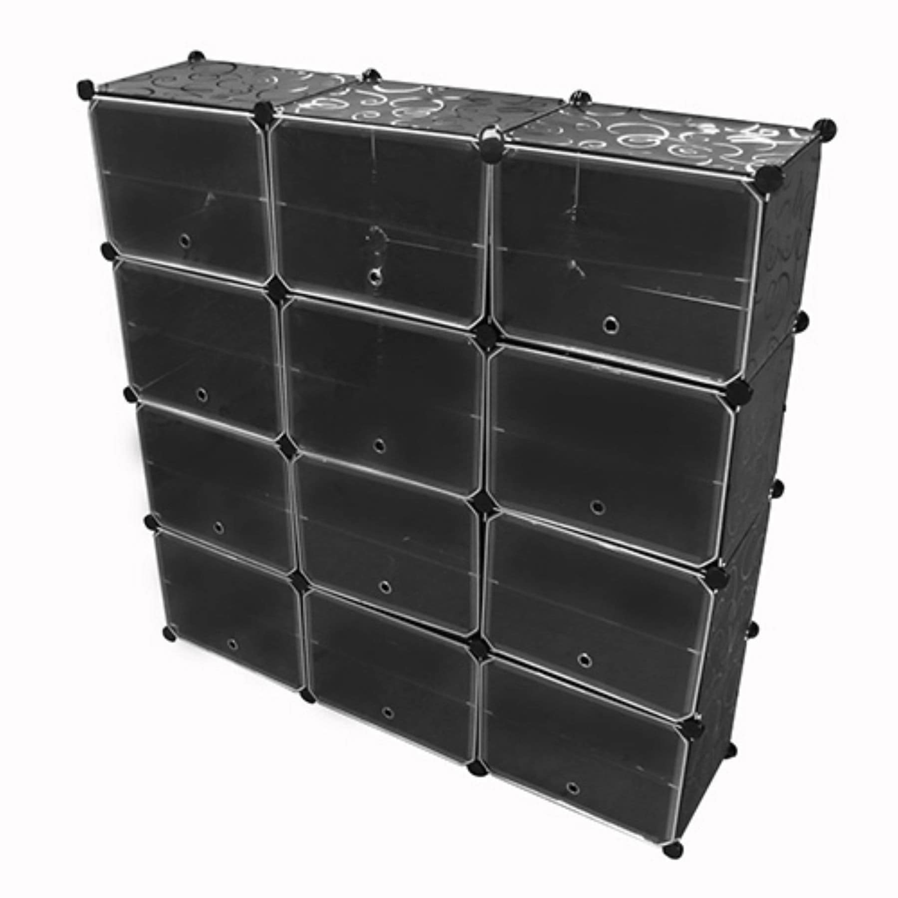 SR-SC038-BK 組立式シューズボックス 組替自由 工具不要 扉付 最大48足