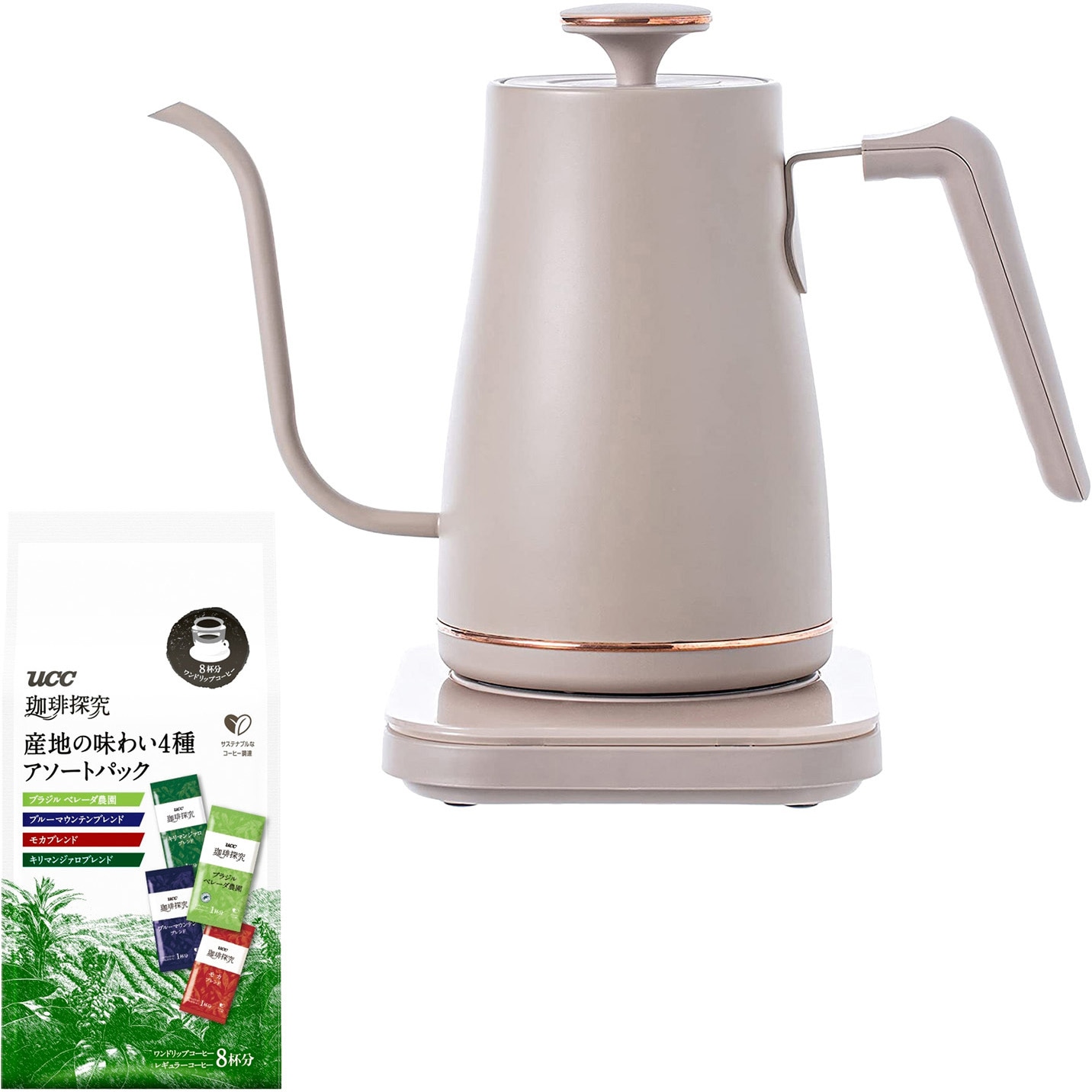 EGL-C1281(G)+351334 電気ケトル 温度設定機能付き YAMAZEN(山善) グレージュ&ブロンズ色