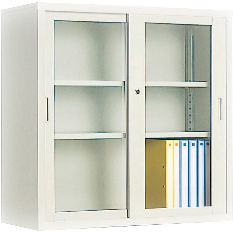 S-U335GGF1 保管庫 浅型 飛散防止ガラス引き違い戸タイプ 上置き(配送・組立サービス付き) コクヨ ナチュラルグレー色 3段