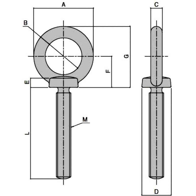 EB-901-1030 足長アイボルト(鉄) シブタニ 荷重(kN):150kgf(1.47