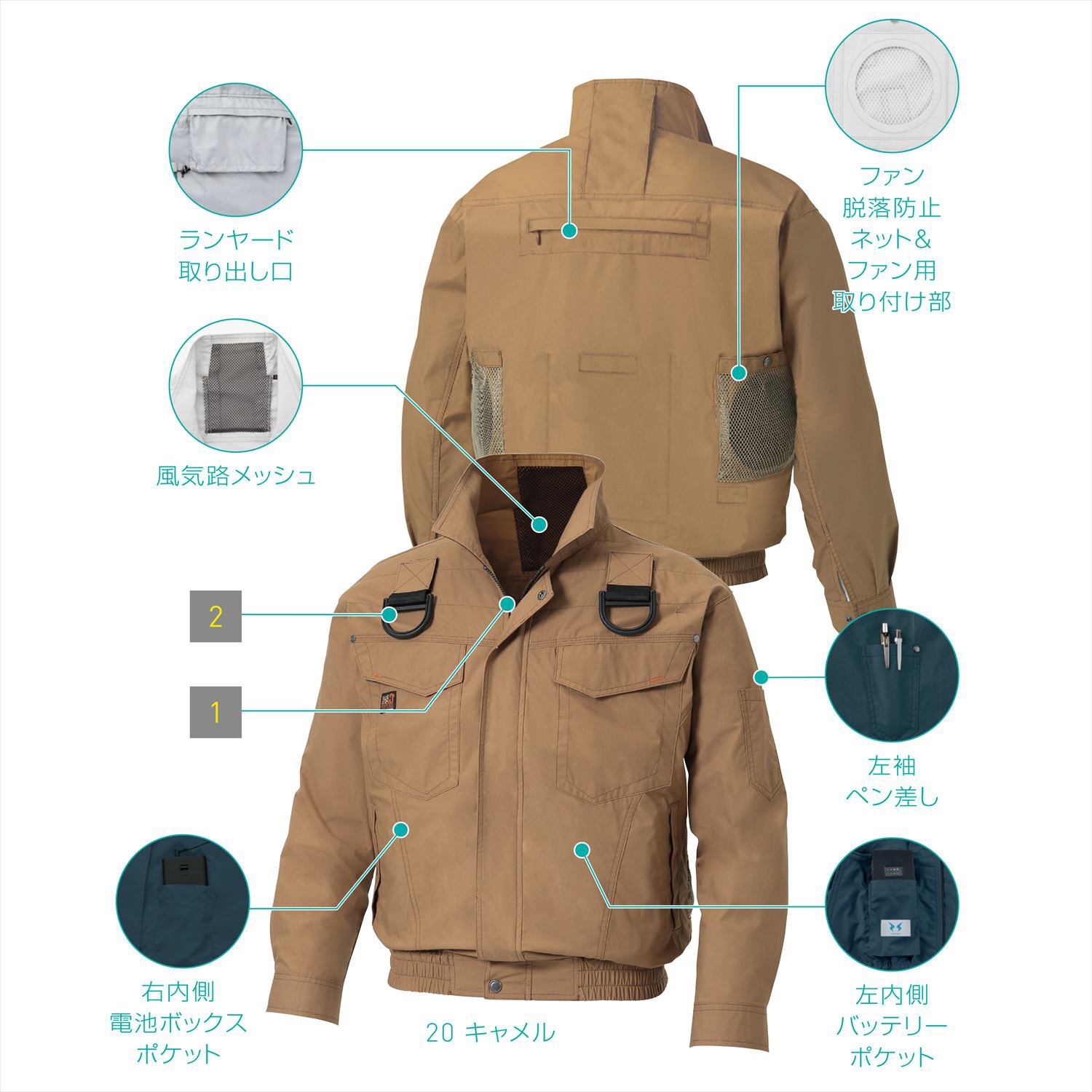 2025新商品 KF91400G 空調風神服 フルハーネス用長袖ブルゾン (服のみ) (旧 作業服