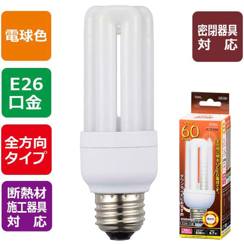 LDF7L-G-E26 LED電球 D形 E26 7W 1個 オーム電機 【通販モノタロウ】