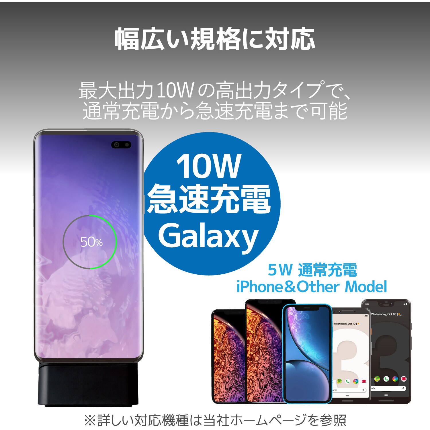 W Qs06bk ワイヤレス充電器 スマホ充電器 Iphone充電器 Qi 規格対応 スタンド 縦置き 横置き 5w 10w Microb エレコム W Qs06bk 1個 通販モノタロウ