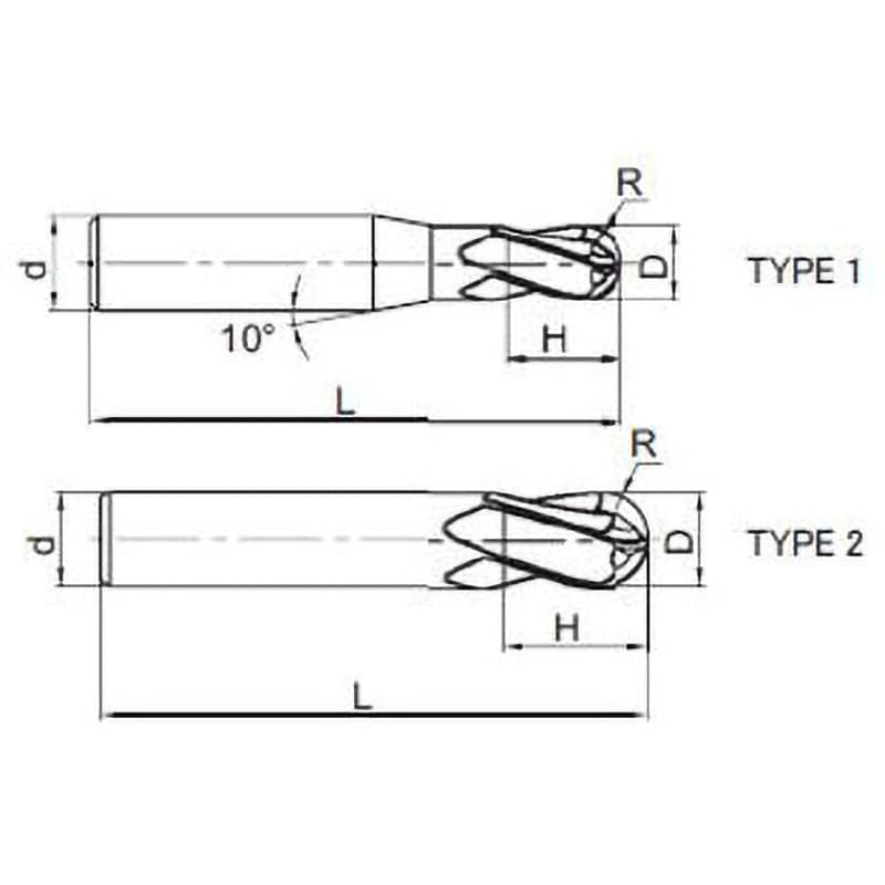 HM-4B-R8.0 超硬ボールエンドミル 4枚刃 高硬度鋼加工用 株洲工具 AlTiN コーティング ねじれ角35° タイプ2  刃径16mmシャンク径16mm刃長32mm - 【通販モノタロウ】