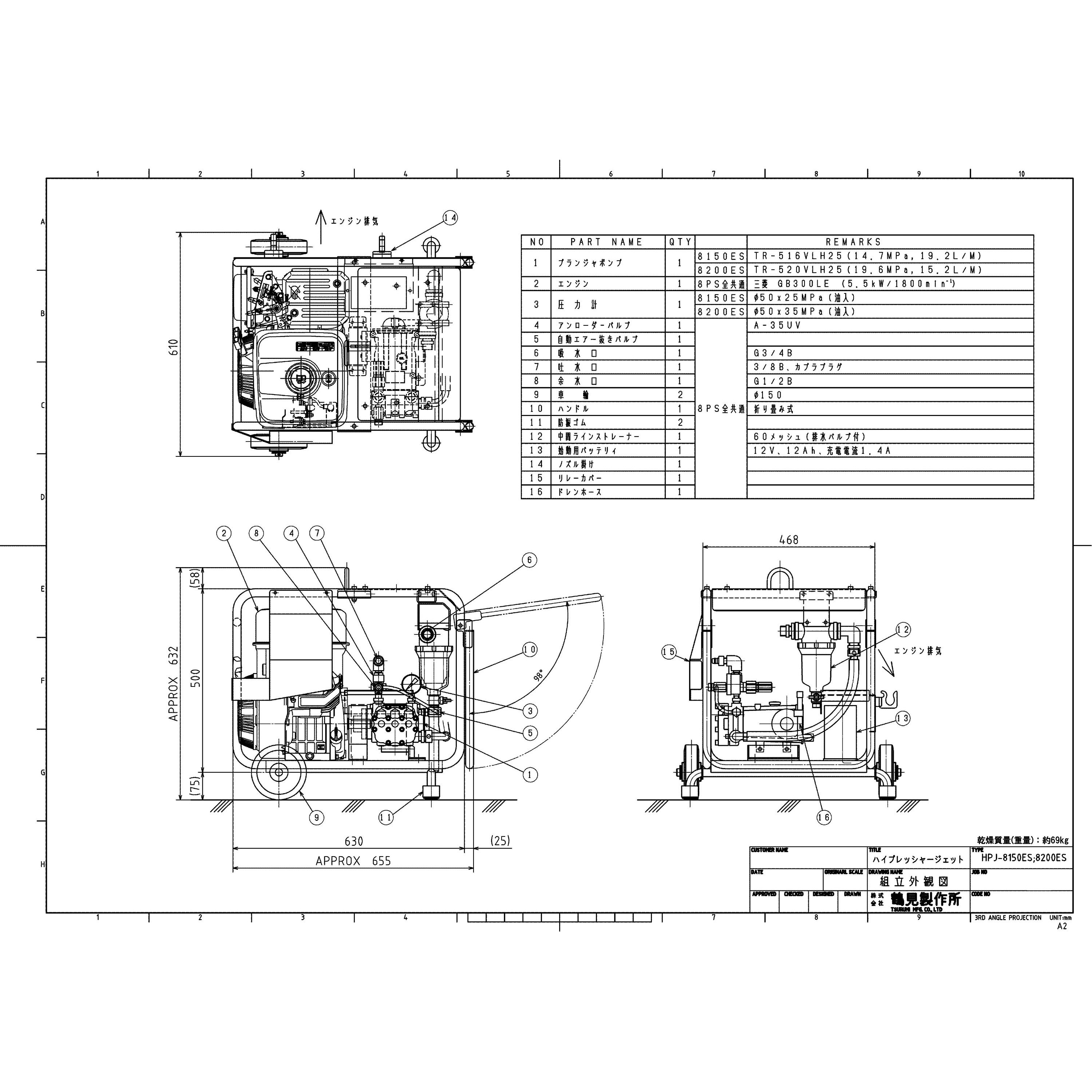 HA-YAページ HPJ-8200ES 高圧洗浄機 (エンジン駆動・エンジン直結セルスタータ