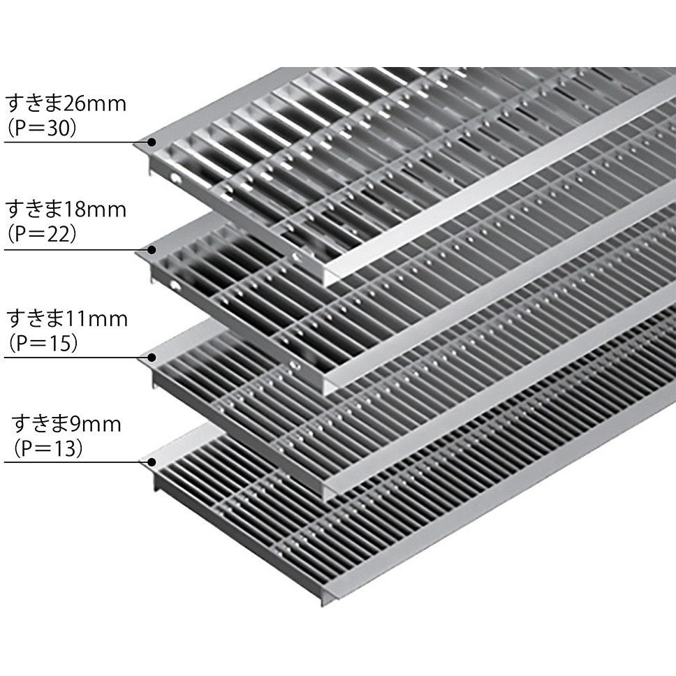 SMQHU-P 1515 P=30 ステンレス製グレーチング 滑り止め模様付 歩道U字溝用クッション材付 カネソウ 歩行用 ピッチ30mm 溝幅150mm長さ994mm