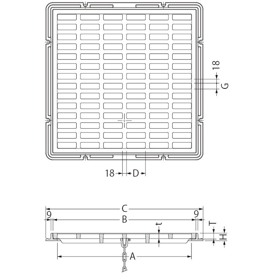 GCB 500 鋳鉄製 格子型 集水桝用受枠付 みぞ蓋 カネソウ 適合荷重T-2