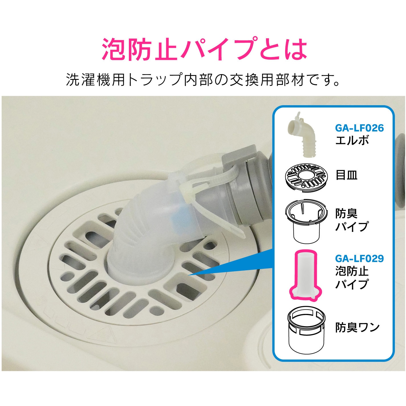 GA-LF029 ガオナ 洗濯機排水口接続トラップ用 泡止めパイプ (掃除) 1個