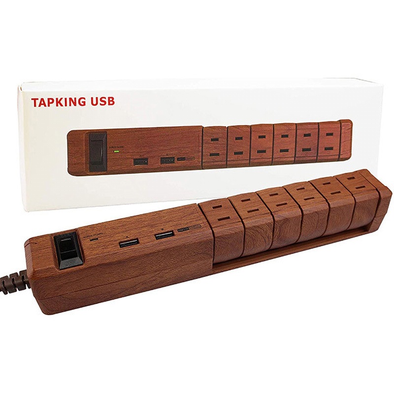 PT601DW TAPKING USB AC USB Fargo 2P 一括集中スイッチ 雷ガードあり 6口 ダークウッド色   PT601DW