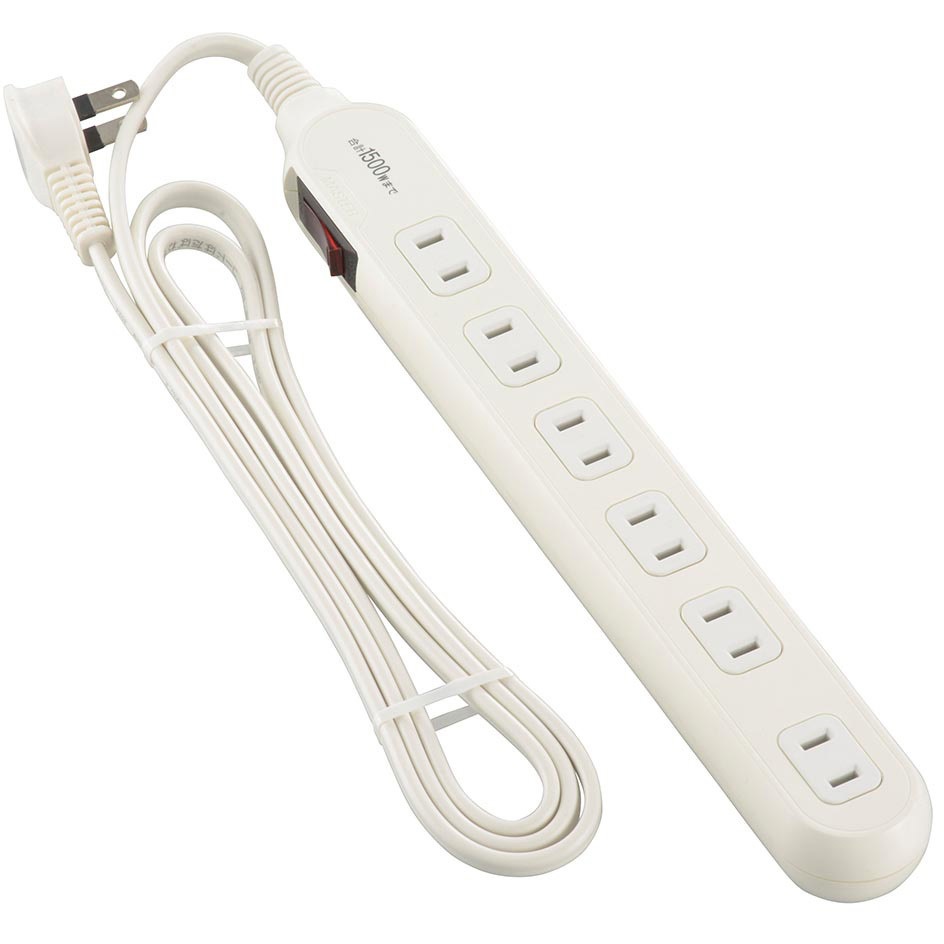 HS-TB615W22 6個口電源タップ ブレーカー付き 一括スイッチ付 オーム