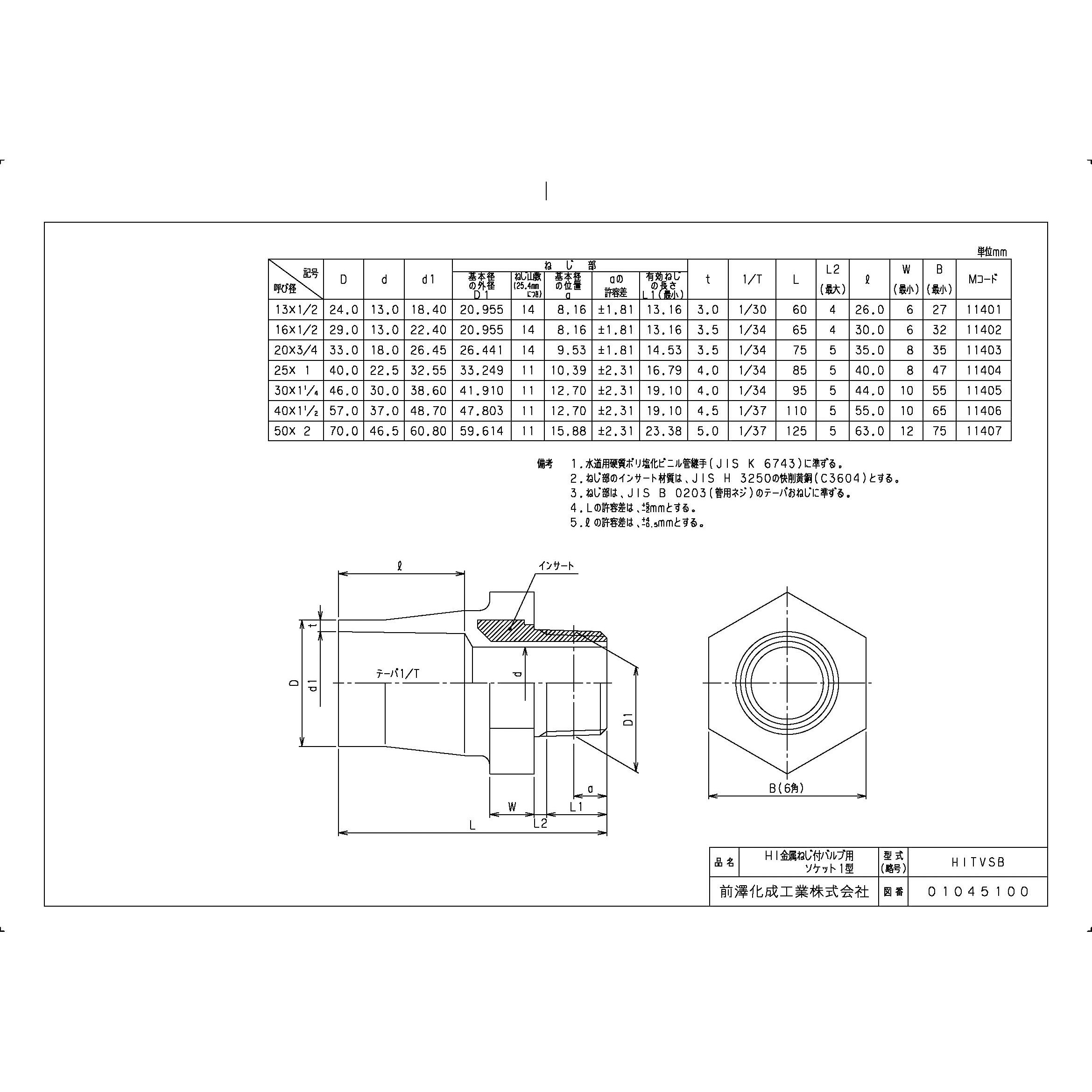 HITVSB50 HI継手 HIバルブソケットⅠ型 前澤化成工業 呼び径50