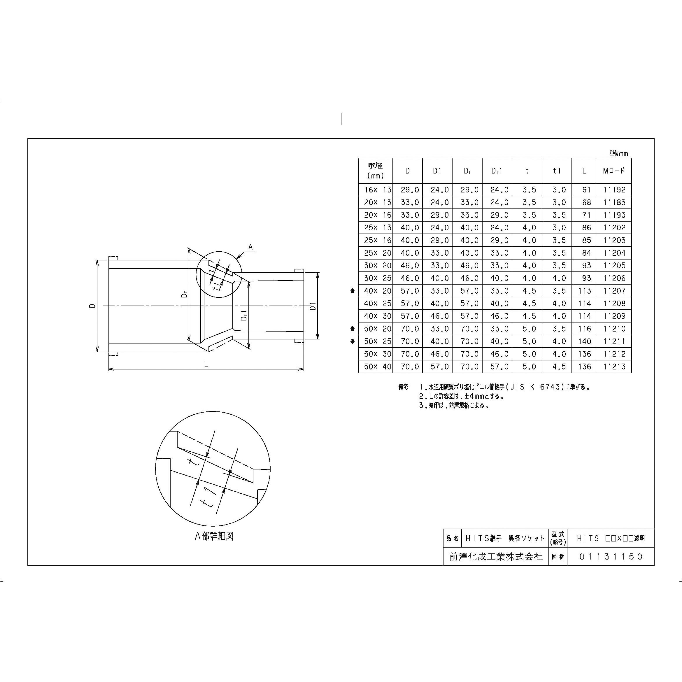 HITS50X25透明 HI継手 HI異径ソケット 前澤化成工業 呼び径50×25 - 【通販モノタロウ】