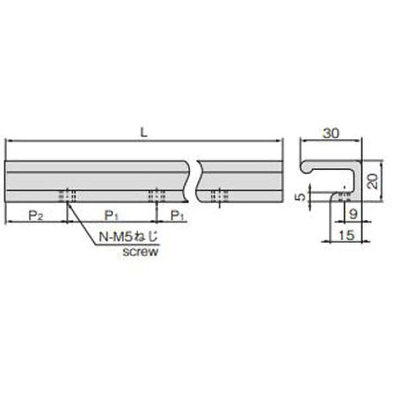 A-190-2-12 角型アルミ6号取手 A-190-2 TAKIGEN(タキゲン) シルバーアルマイト処理