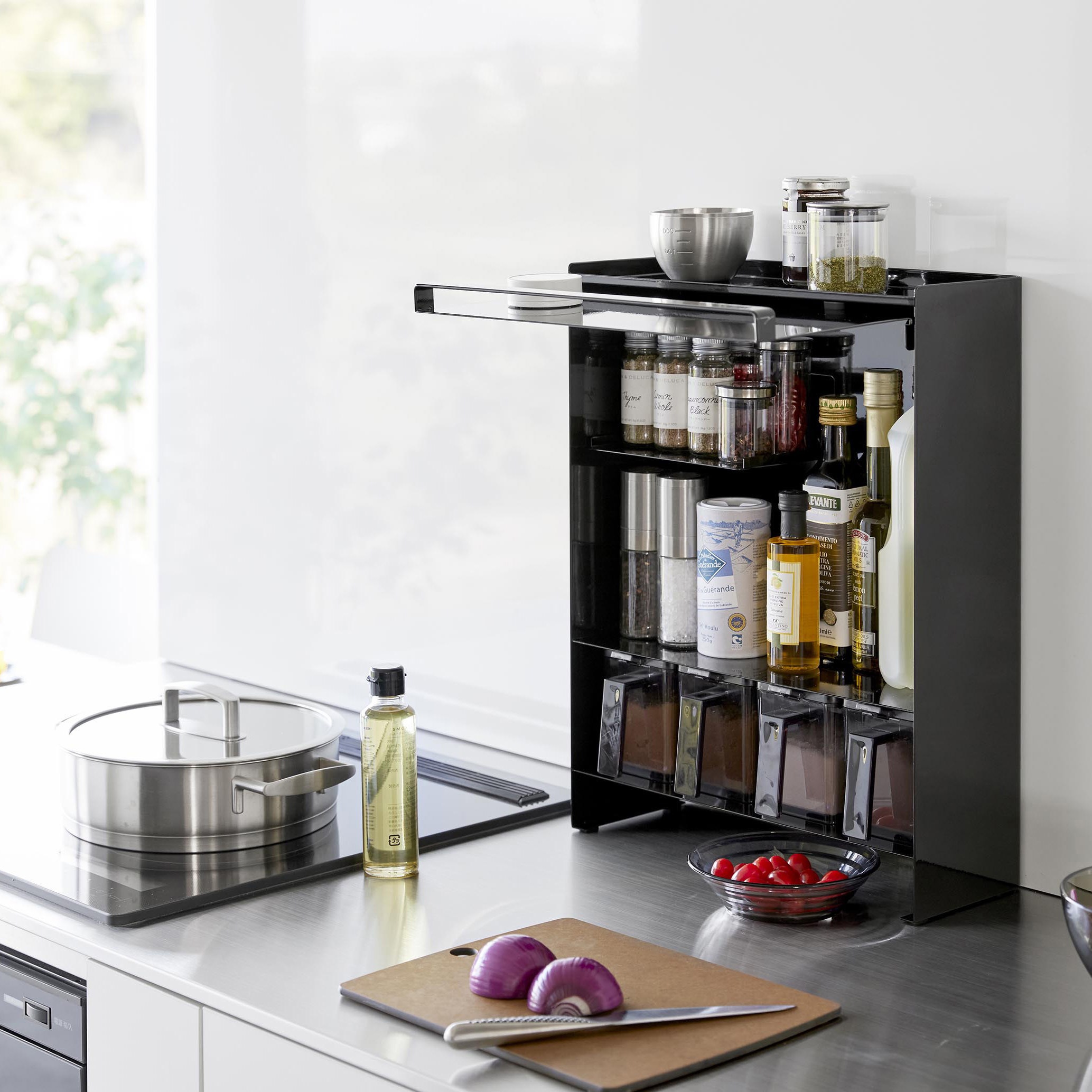 前が開く 隠せる調味料ラック タワー ホワイト 山崎実業 【通販