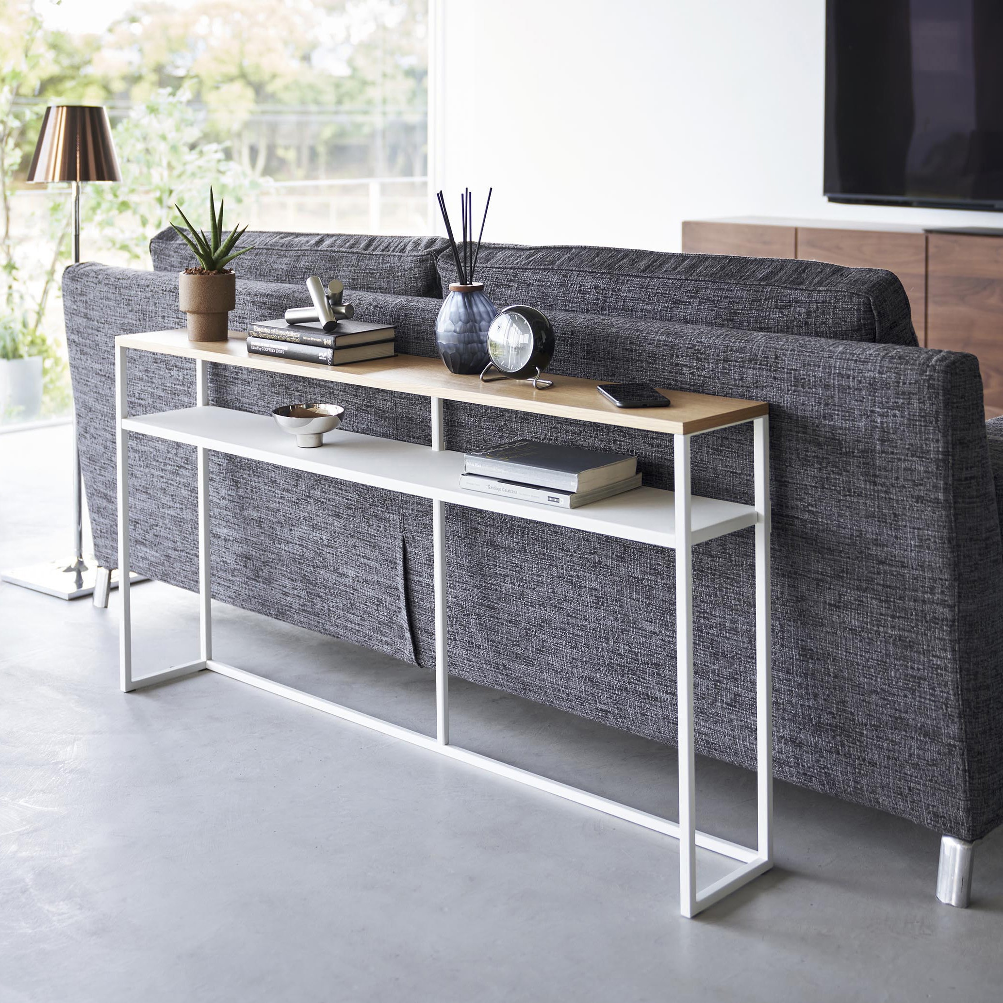 コンソールテーブル　デスク ソファー裏コンソールテーブル タワー 棚付き ホワイト 山崎実業