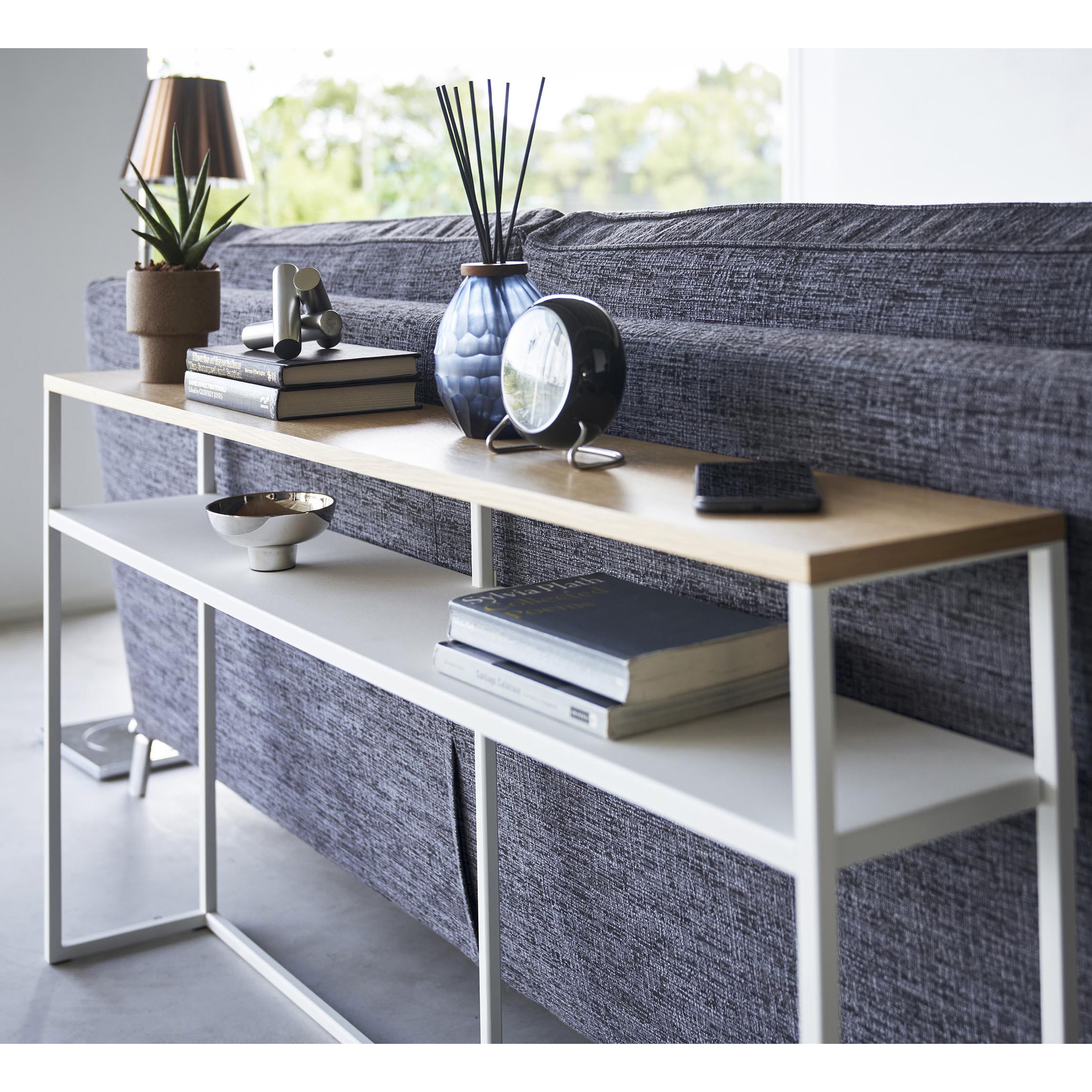 ソファー裏コンソールテーブル タワー 棚付き ホワイト 山崎実業