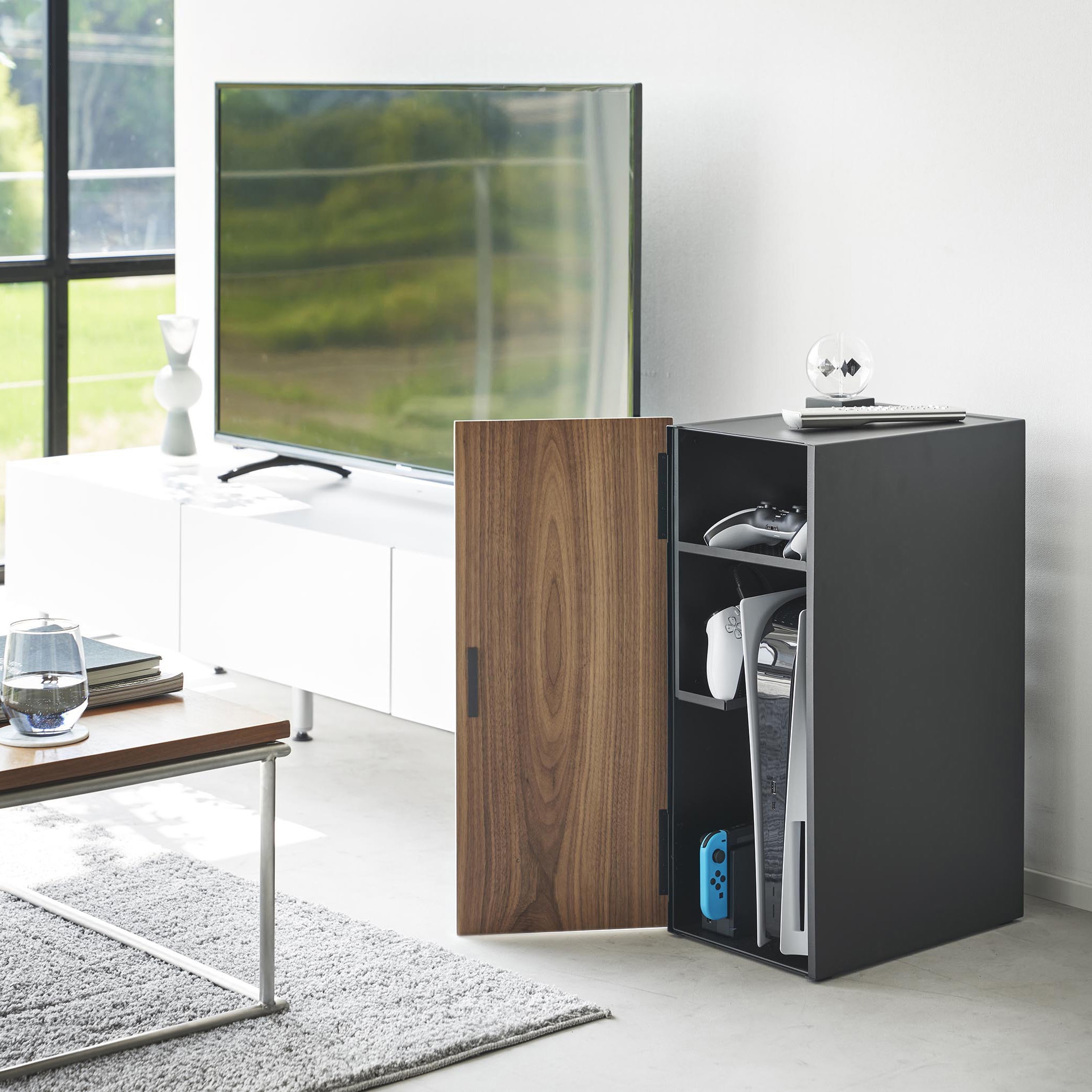 2110 ゲーム機収納ラック タワー ホワイト 山崎実業 ブラック色 間口