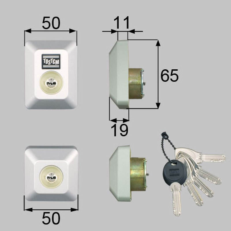D5GZ3002 ドア錠セット(MIWA DNシリンダー) TOSTEM(LIXIL) グレー色 長方形仕様   D5GZ3002