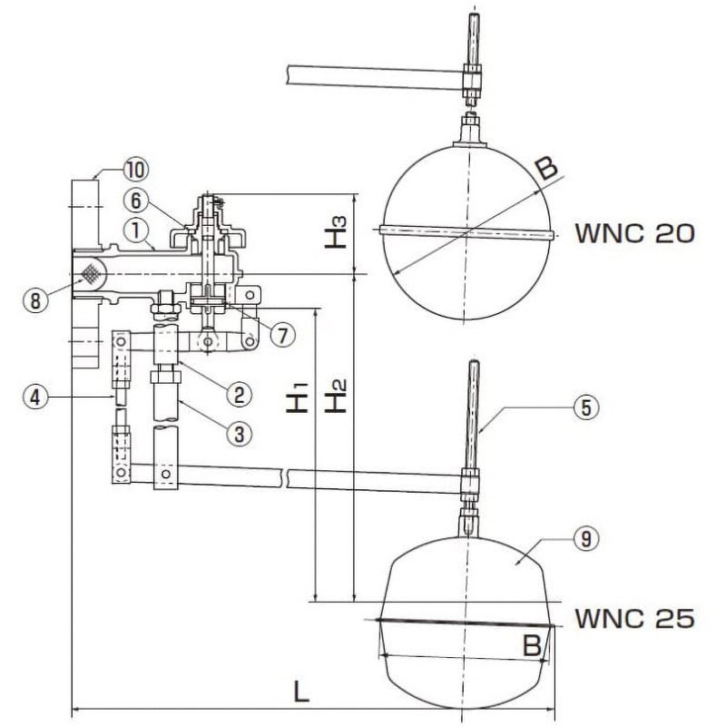 WNC-25 膨張タンク用複式ボールタップ フランジ式 標準セット WNC-25 膨張タンク用複式ボールタップ フランジ式 標準セット