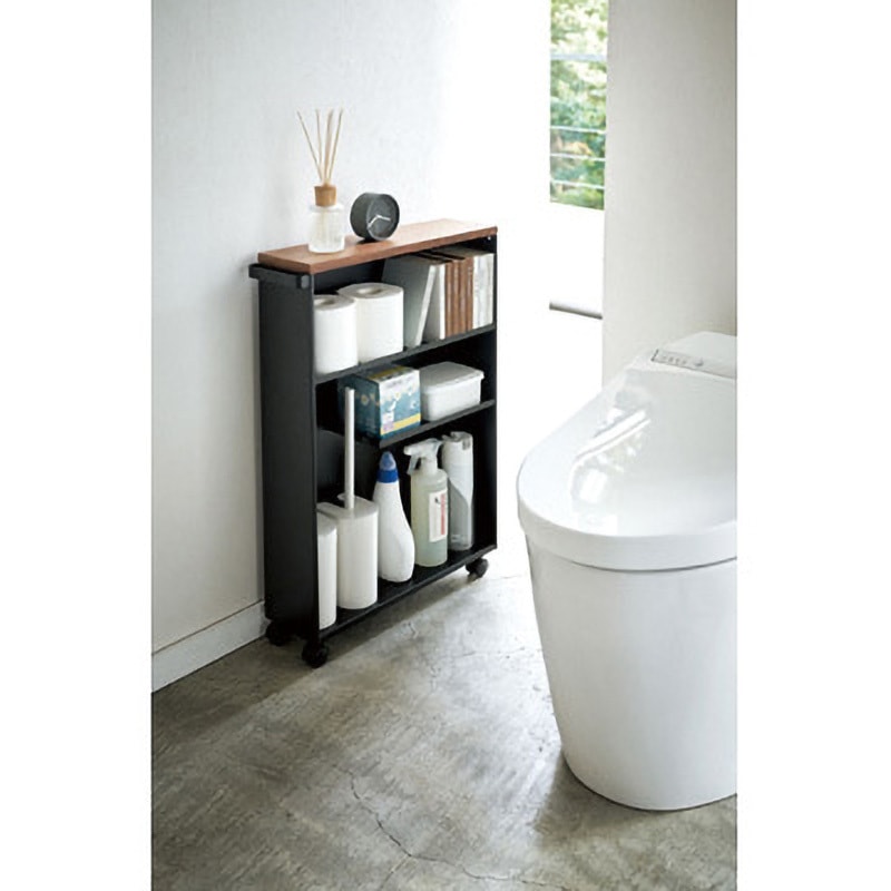 4307 ハンドル付きスリムトイレラック タワー 山崎実業 ブラック