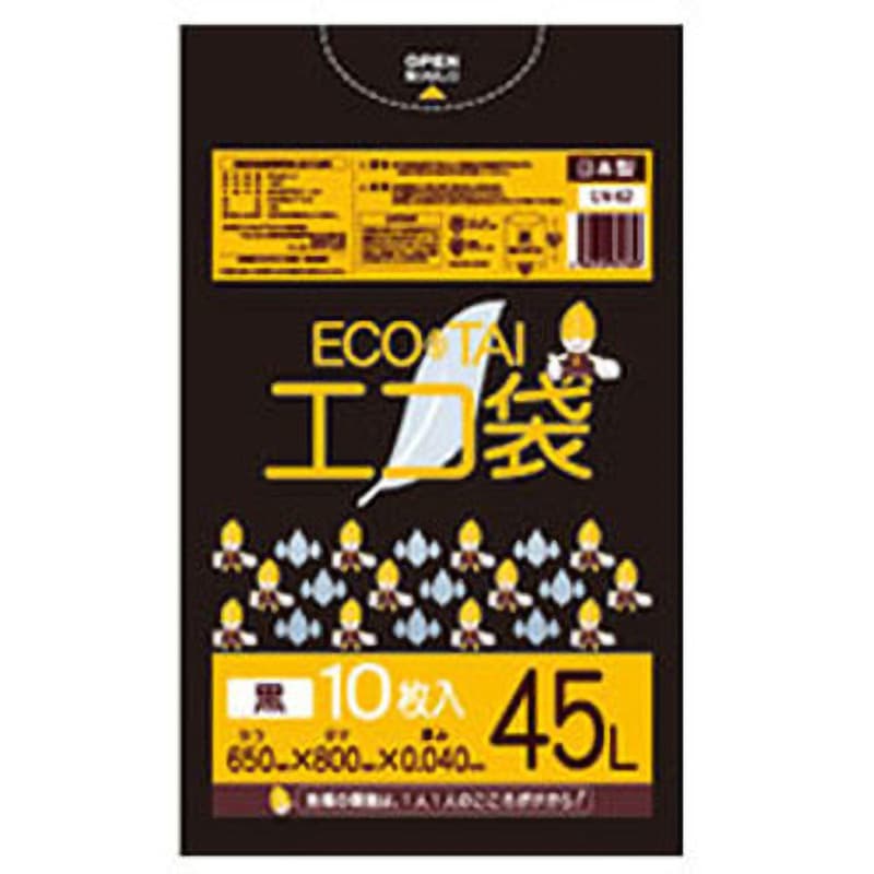 袋帯62 LN-62 ゴミ袋45L LLDPE サンキョウプラテック 黒色 1冊(10枚) LN-62